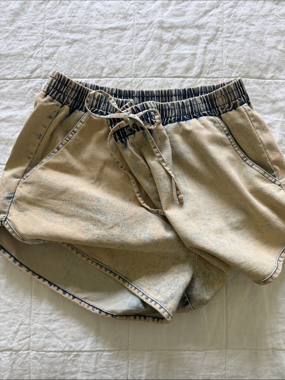 Women's Washed Tan Drawstring Shorts - Picture 4 of 7